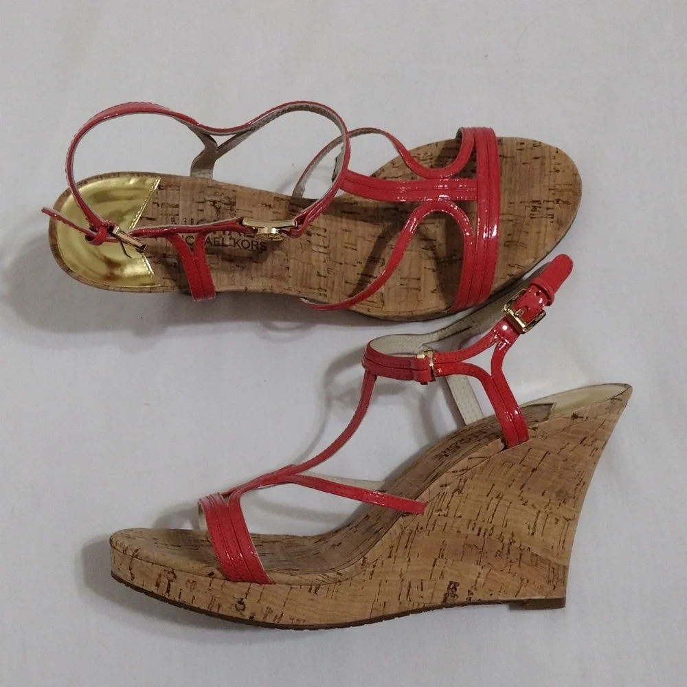 Michael Michael Kors Cicely Strappy Open Toe Cork Wedge Platform Sandals US 8